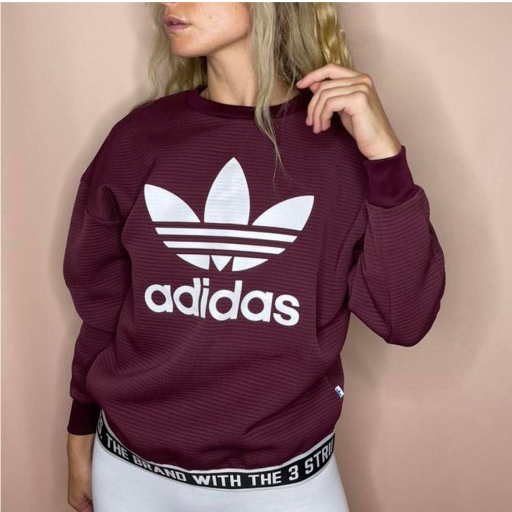 adidas The Brand With The 3 Stripes Burgundy Crew Neck Sweatshirt